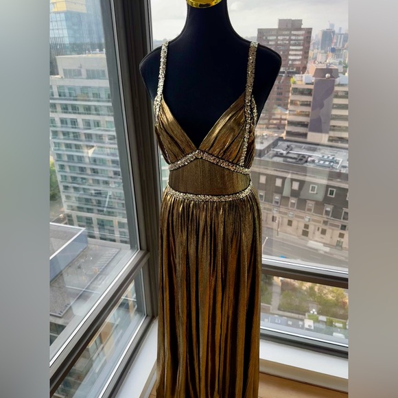 🆕 BRONX & BANCO 🧿 NWOT Star Metallic Maxi Dress w Dramatic Slits - Sz S US 4 - Picture 4 of 17